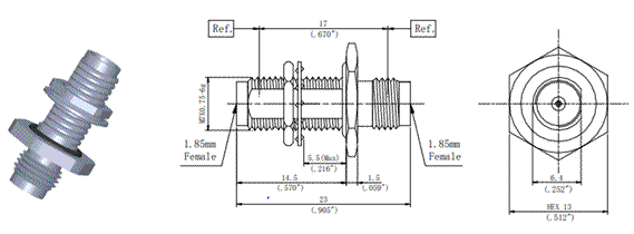 Bulkhead Microwave  RF  adapters 1.85mm Female to 1.85mm Female