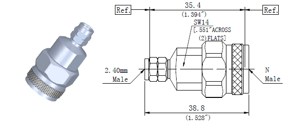 Microwave RF adapters N Male to 2.4mm Male