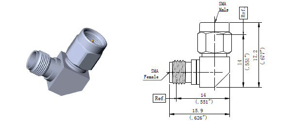 Precision RF right angle adapters SMA Male to SMA Female